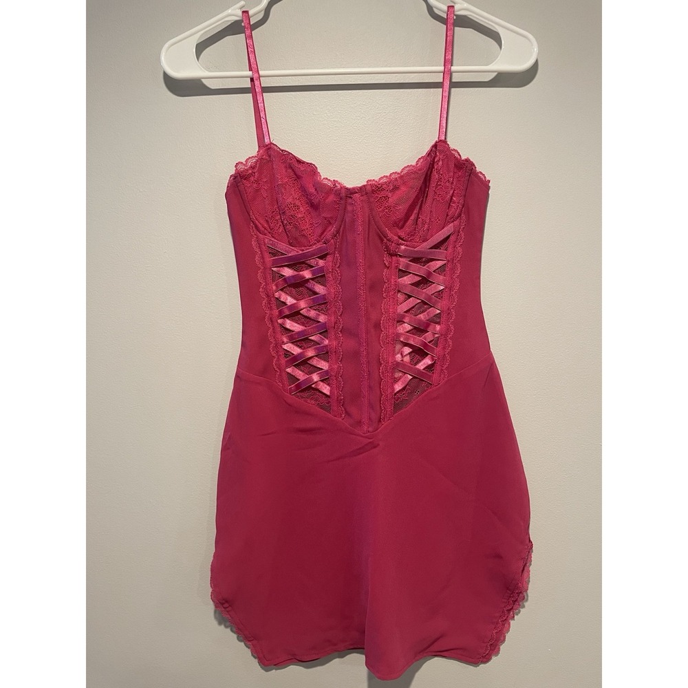 Women's OUTCAST  XS Pink Mini Strapless Dress Corset Lingerie  NEW